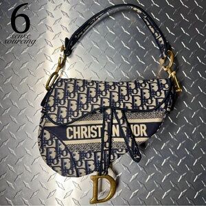 Christian Dior Oblique Jacquard Canvas Logo Saddle Bag in Blue